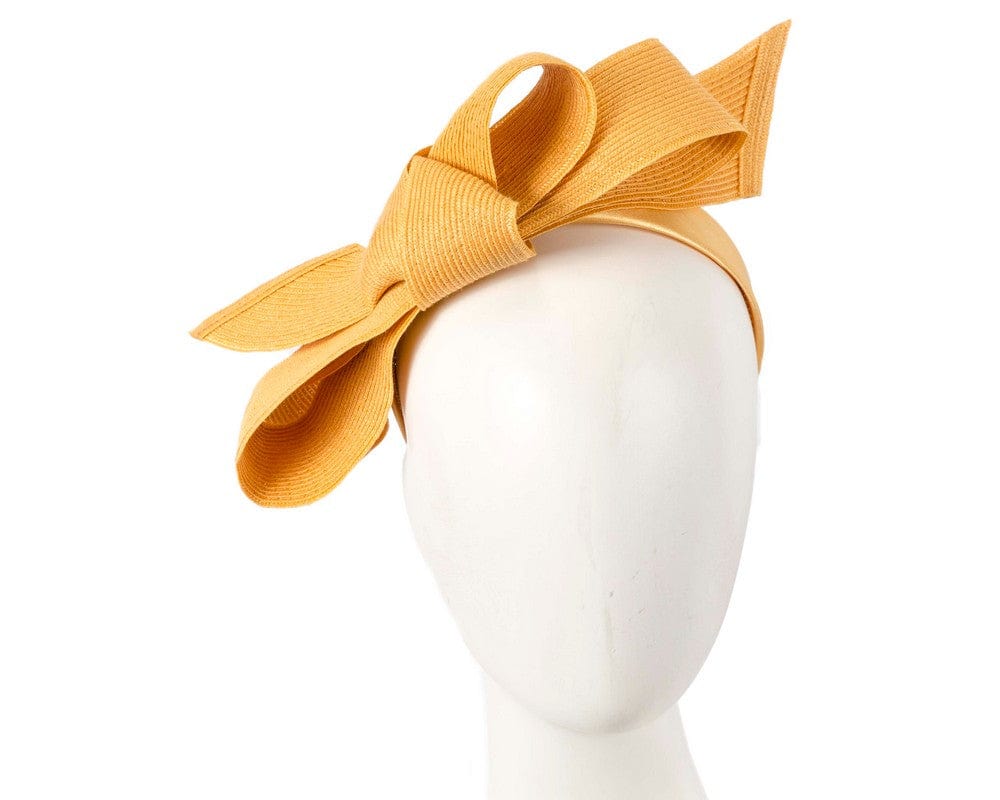 Cupids Millinery Women's Hat Yellow/Orange Large mustard bow racing fascinator by Max Alexander