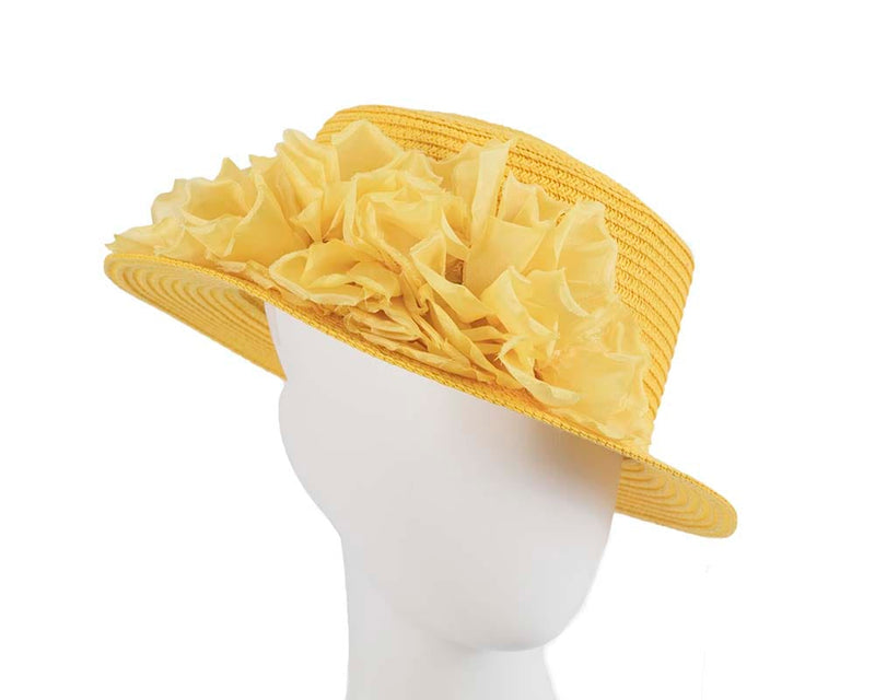 Cupids Millinery Women's Hat Yellow Straw yellow hat with silk flower