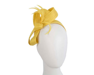 Cupids Millinery Women's Hat Yellow Yellow abaca loops and feathers racing fascinator by Fillies Collection