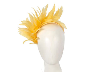 Cupids Millinery Women's Hat Yellow Yellow feather fascinator headband by Max Alexander