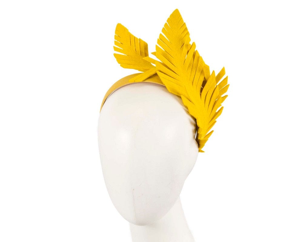 Cupids Millinery Women's Hat Yellow Yellow felt leafs winter racing fascinator by Max Alexander