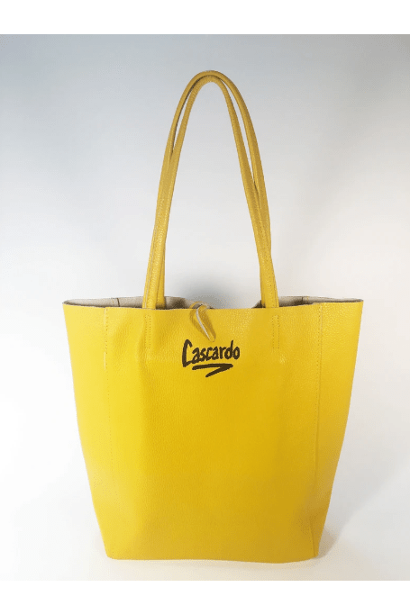 Daniel Cascardo Hand Painted Tote Bag Black on Yellow / 14" H X 11" W X 5.5" D / I00% Italian Leather Hand Painted Cascardo Tote Bag (Yellow) | Daniel Cascardo