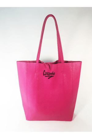 Daniel Cascardo Hand Painted Tote Bag Multi-color on Pink / 14" H X 11" W X 5.5" D / I00% Italian Leather Hand Painted Cascardo Tote Bag (Pink) | Daniel Cascardo