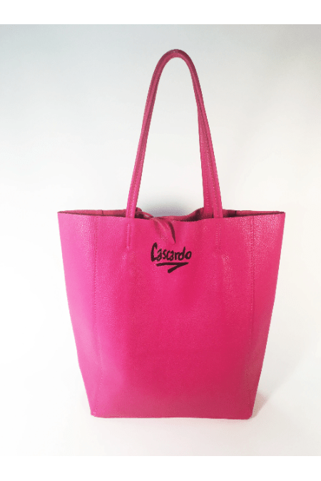 Daniel Cascardo Hand Painted Tote Bag Multi-color on Pink / 14" H X 11" W X 5.5" D / I00% Italian Leather Hand Painted Cascardo Tote Bag (Pink) | Daniel Cascardo