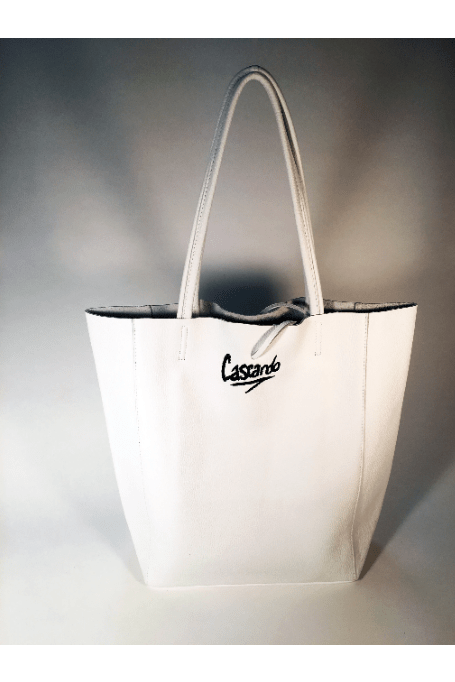 Daniel Cascardo Hand Painted Tote Bag Multi-color on White / 14" H X 11" W X 5.5" D / I00% Italian Leather Hand Painted Cascardo Tote Bag (White) | Daniel Cascardo