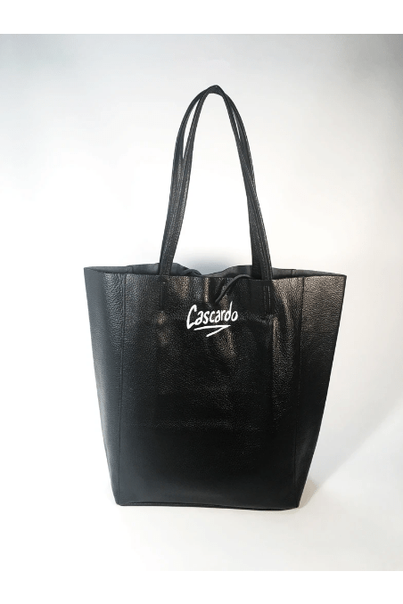 Daniel Cascardo Hand Painted Tote Bag White on Black / 14" H X 11" W X 5.5" D / I00% Italian Leather Hand Painted Cascardo Tote Bag (Grey) | Daniel Cascardo