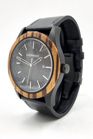 Everwood Watch Company Men's Fashion - Men's Watches Inverness - Zebrawood & Black Leather | Everwood