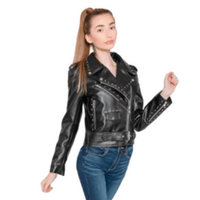 Fadcloset Womens Leather Jacket Fadcloset Women's Vegan Round Studded Black Moto Style Faux Leather Jacket