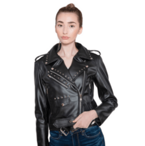 Fadcloset Womens Leather Jacket XS / Black Fadcloset Women's Vegan Square Studded Black Moto Style Faux Leather Jacket