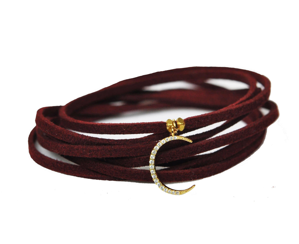 Gena Myint Necklace Gena Myint Crescent Moon Burgundy Suede Choker