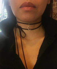 Gena Myint Necklace Gena Myint Crescent Moon Burgundy Suede Choker