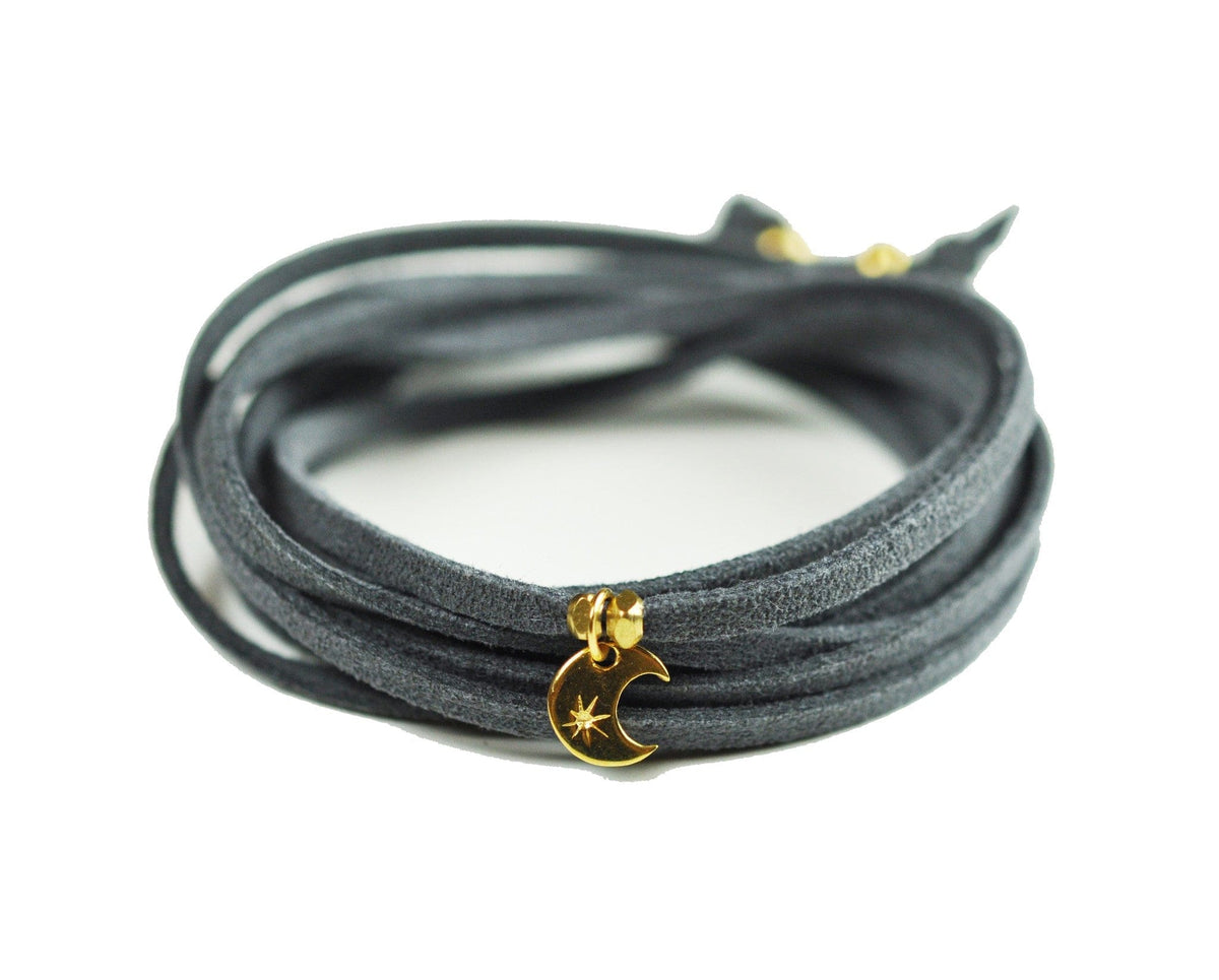 Gena Myint Necklace Gena Myint Crescent Moon Grey Suede Choker