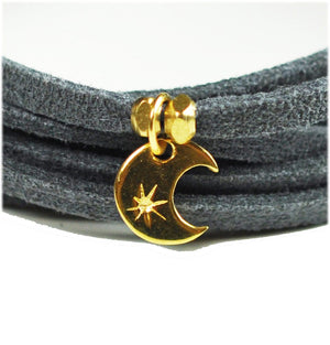 Gena Myint Necklace Gena Myint Crescent Moon Grey Suede Choker