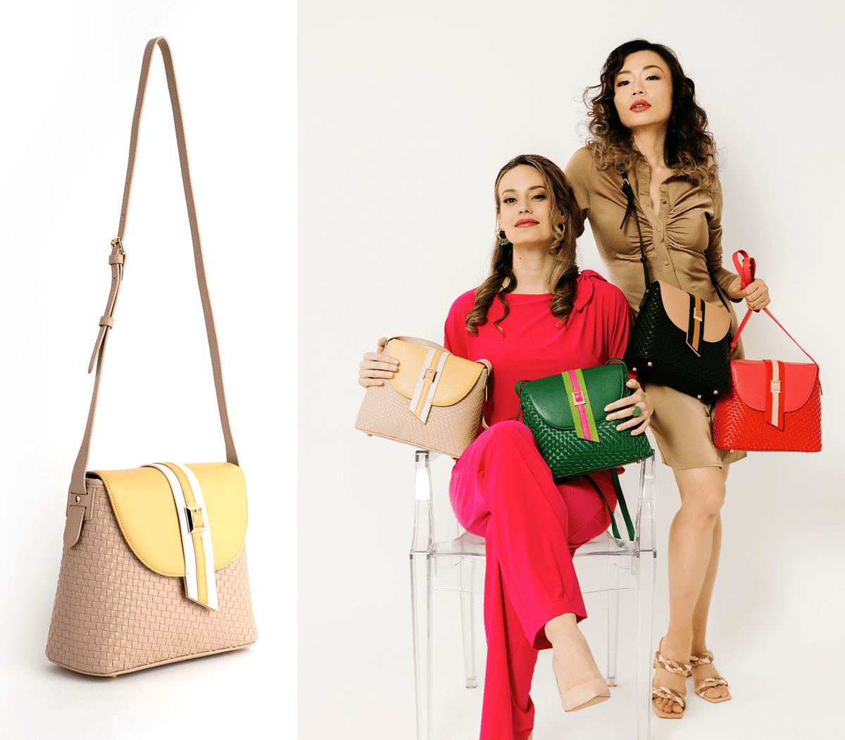 GUNAS NEW YORK Handbag Kate - Nude Vegan Basket Weave Bag