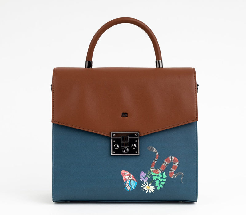 GUNASNEWYOSIMONE  Blue Print Vegan Leather Handbag