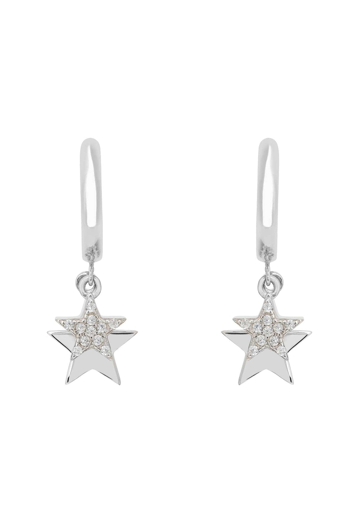 Latelita London Jewelry & Accessories - Earrings - Drop Earrings Astro Double Star Huggie Hoop Earring Silver | LATELITA