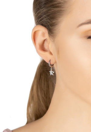 Latelita London Jewelry & Accessories - Earrings - Drop Earrings Astro Double Star Huggie Hoop Earring Silver | LATELITA