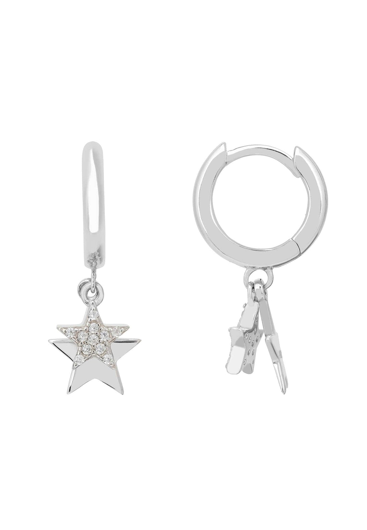 Latelita London Jewelry & Accessories - Earrings - Drop Earrings Astro Double Star Huggie Hoop Earring Silver | LATELITA