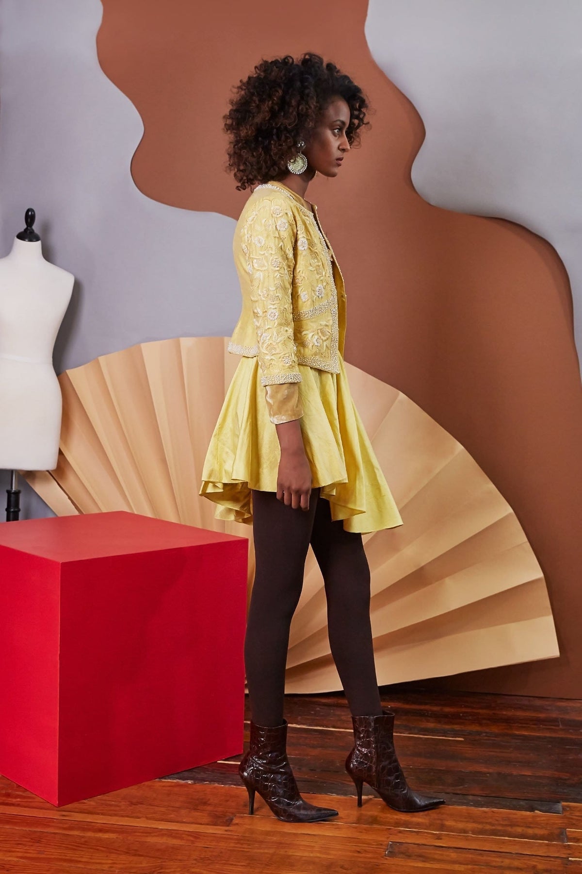 Lavanya Coodly Apparel & Accessories > Clothing > Blazers Lavanya Coodly Women's Boho Hand-Embroidered Floral Yellow Gold Glenda Jacket