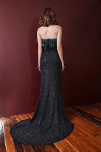 Lavanya Coodly Apparel & Accessories > Clothing > Dresses Lavanya Coodly Hand-Beaded Barbarella Black Gown with Feathers