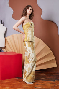 Lavanya Coodly Apparel & Accessories > Clothing > Dresses Lavanya Coodly Jillian Bodycon Gown in Daffodil Hued Silk Velvet