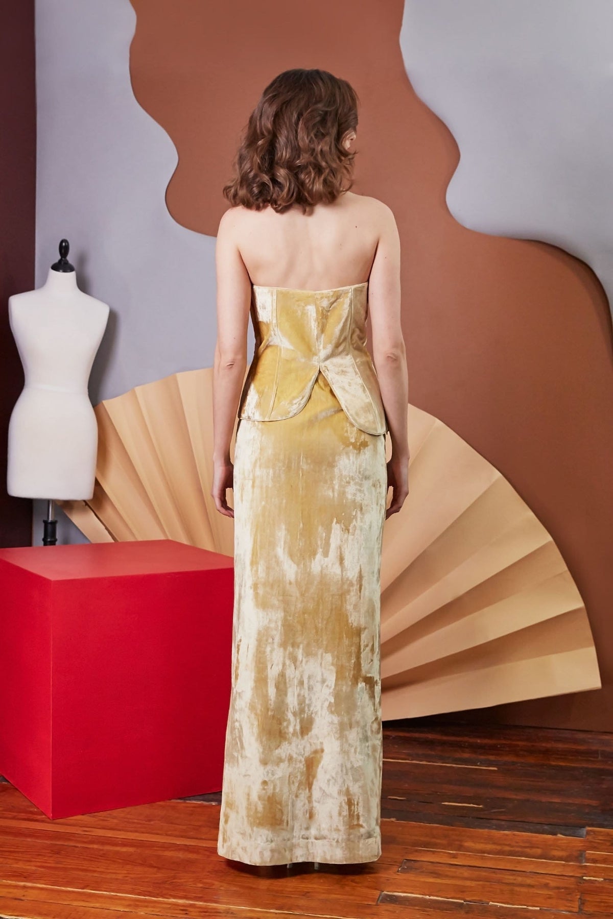 Lavanya Coodly Apparel & Accessories > Clothing > Dresses Lavanya Coodly Jillian Bodycon Gown in Daffodil Hued Silk Velvet