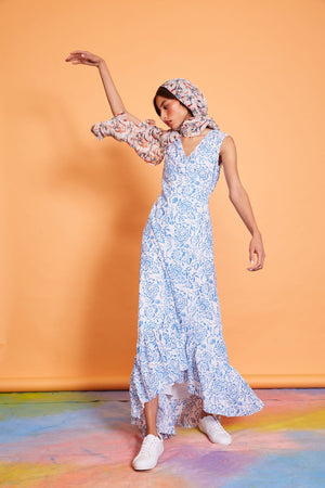 Lavanya Coodly Apparel & Accessories > Clothing > Dresses Lavanya Coodly Women's Brooke Delicate Blue Floral Wrap Maxi Dress