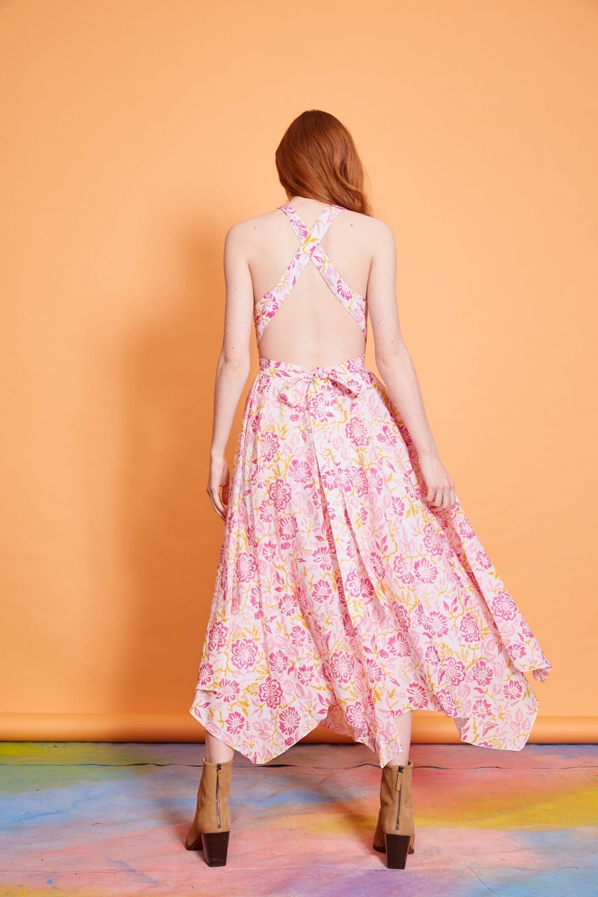 Lavanya Coodly Apparel & Accessories > Clothing > Dresses Lavanya Coodly Women's Caroline Pink Cotton Tea Length Halter Dress