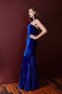 Lavanya Coodly Apparel & Accessories > Clothing > Dresses Lavanya Coodly Women's Eva Royal Blue Silk Velvet Strapless Evening Gown