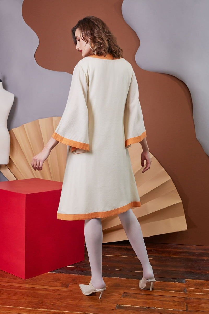 Lavanya Coodly Apparel & Accessories > Clothing > Dresses Lavanya Coodly Women's Off-White Merino Wool Felicity V-Neck Midi Dress