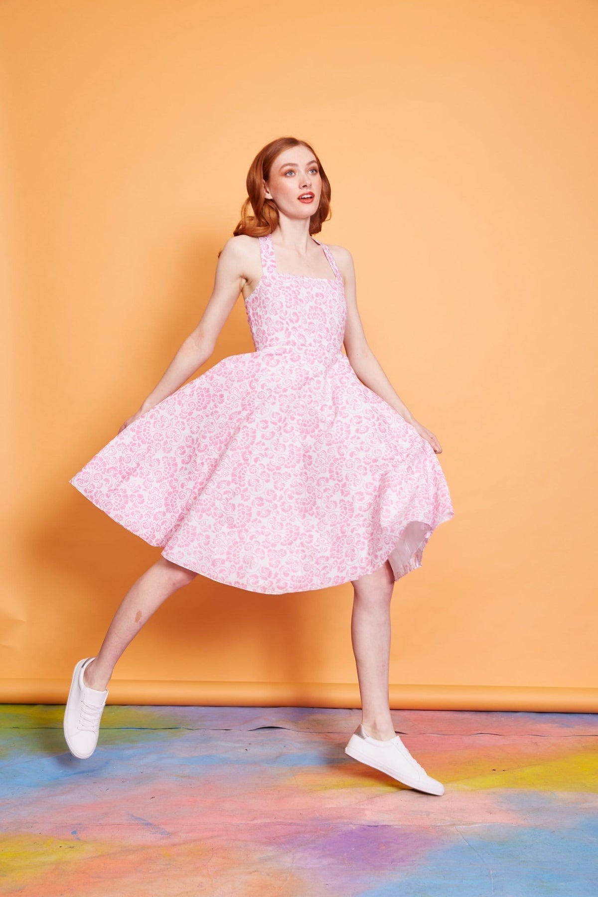 Lavanya Coodly Apparel & Accessories > Clothing > Dresses Lavanya Coodly Women's Pink Cotton Savannah Fit and Flare Open Back Midi Dress