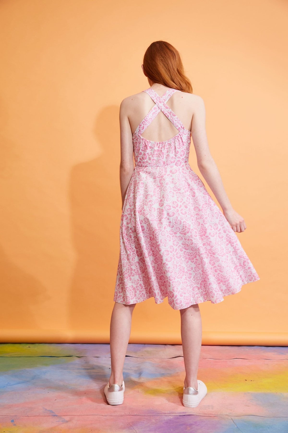 Lavanya Coodly Apparel & Accessories > Clothing > Dresses Lavanya Coodly Women's Pink Cotton Savannah Fit and Flare Open Back Midi Dress