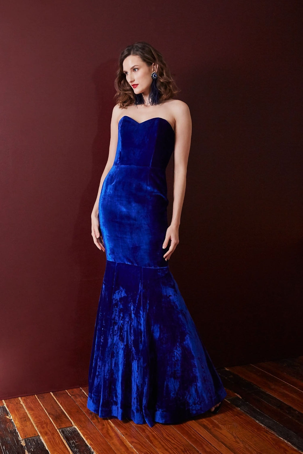 Lavanya Coodly Apparel & Accessories > Clothing > Dresses XS / Blue Lavanya Coodly Women's Eva Royal Blue Silk Velvet Strapless Evening Gown