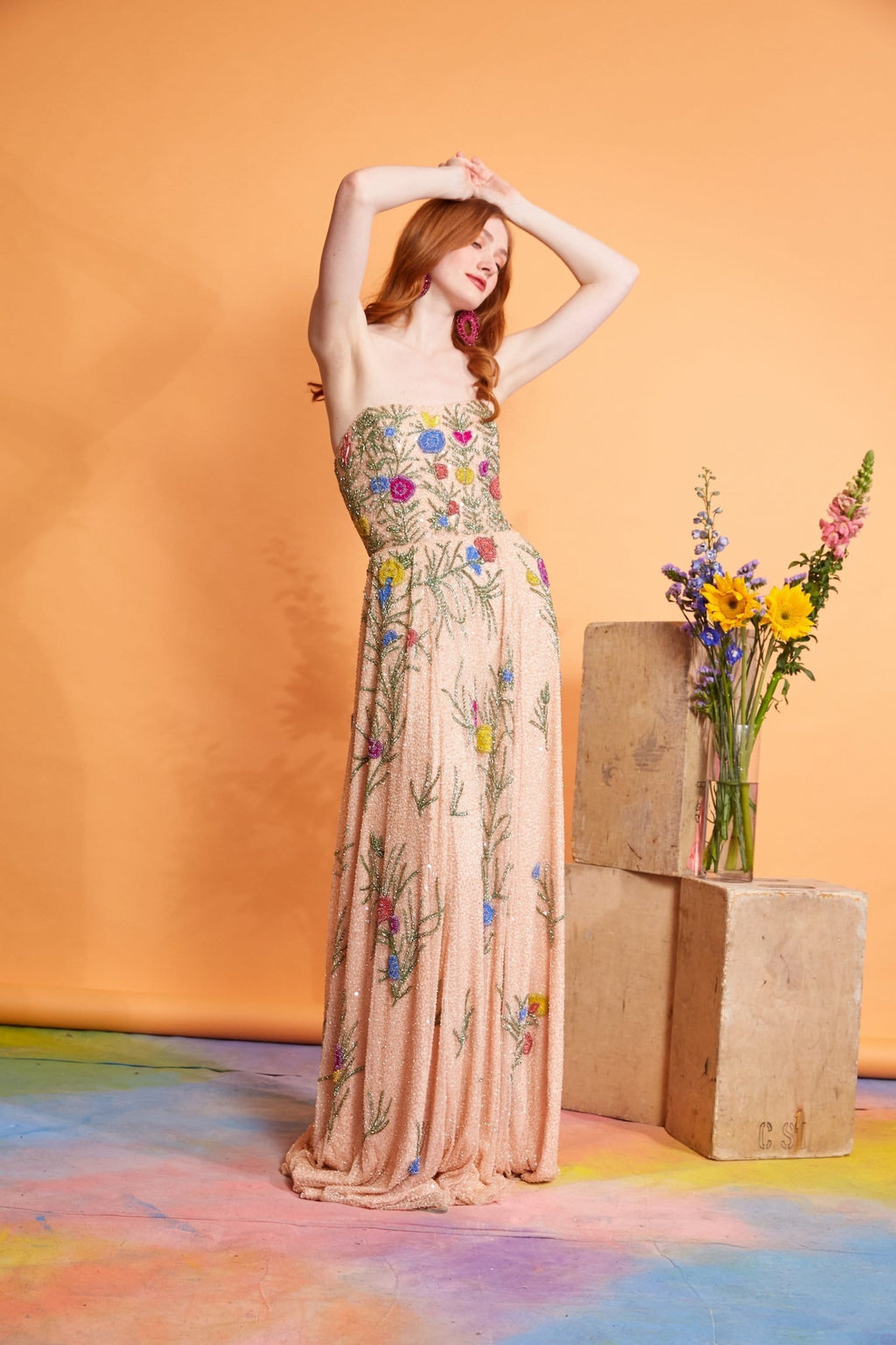 Lavanya Coodly Apparel & Accessories > Clothing > Dresses XS / Blush Lavanya Coodly Women's Hand-Beaded Cleo Dress Gown in Blush
