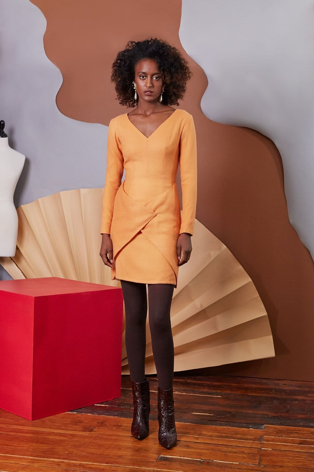 Lavanya Coodly Apparel & Accessories > Clothing > Dresses XS / Pumpkin Lavanya Coodly Women's Erin Bodycon Mini Dress in Pumpkin Merino Wool