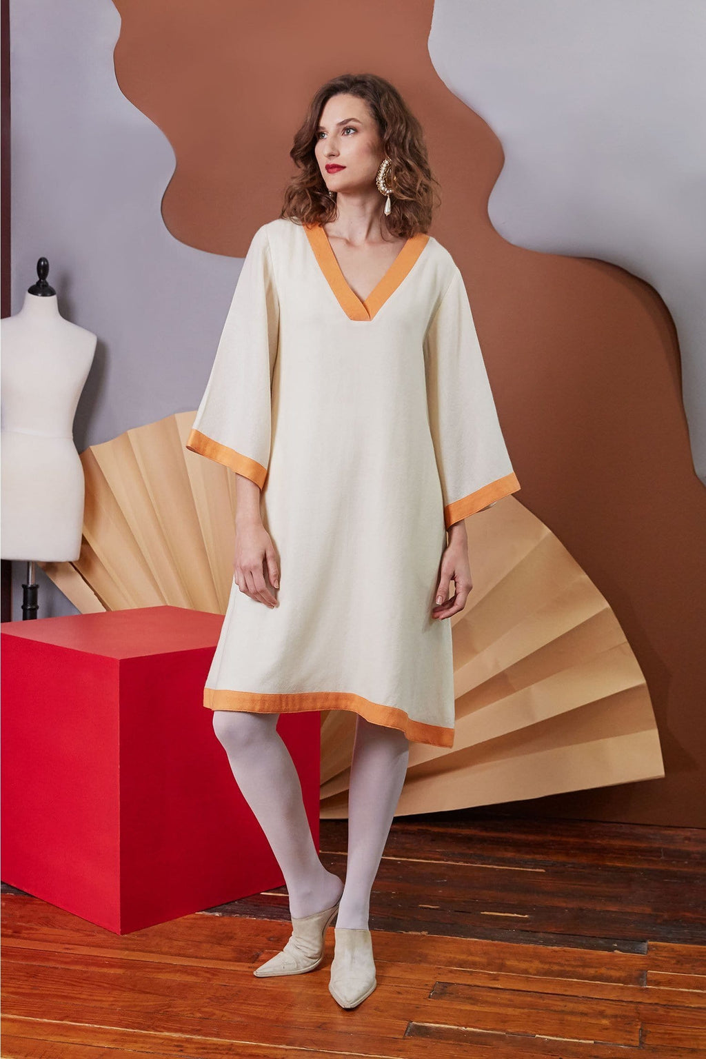 Lavanya Coodly Apparel & Accessories > Clothing > Dresses XS / White Lavanya Coodly Women's Off-White Merino Wool Felicity V-Neck Midi Dress