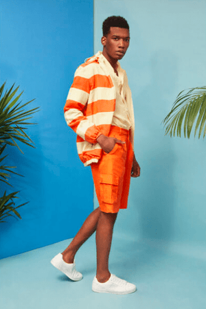 Lavanya Coodly Apparel & Accessories > Clothing > Outerwear > Coats & Jackets Alex Striped Linen Hoodie Jacket in Orange or Blue | Lavanya Coodly