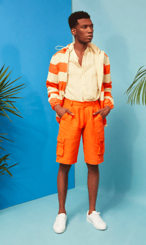 Lavanya Coodly Apparel & Accessories > Clothing > Outerwear > Coats & Jackets Alex Striped Linen Hoodie Jacket in Orange or Blue | Lavanya Coodly