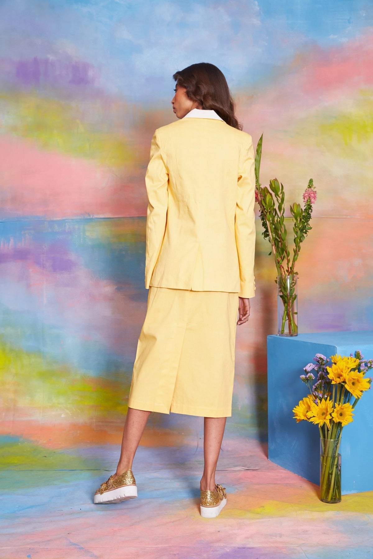 Lavanya Coodly Apparel & Accessories > Clothing > Skirts Default Title / Daffodil Lavanya Coodly Women's Lucy Daffodil Cotton Twill Midi Skirt