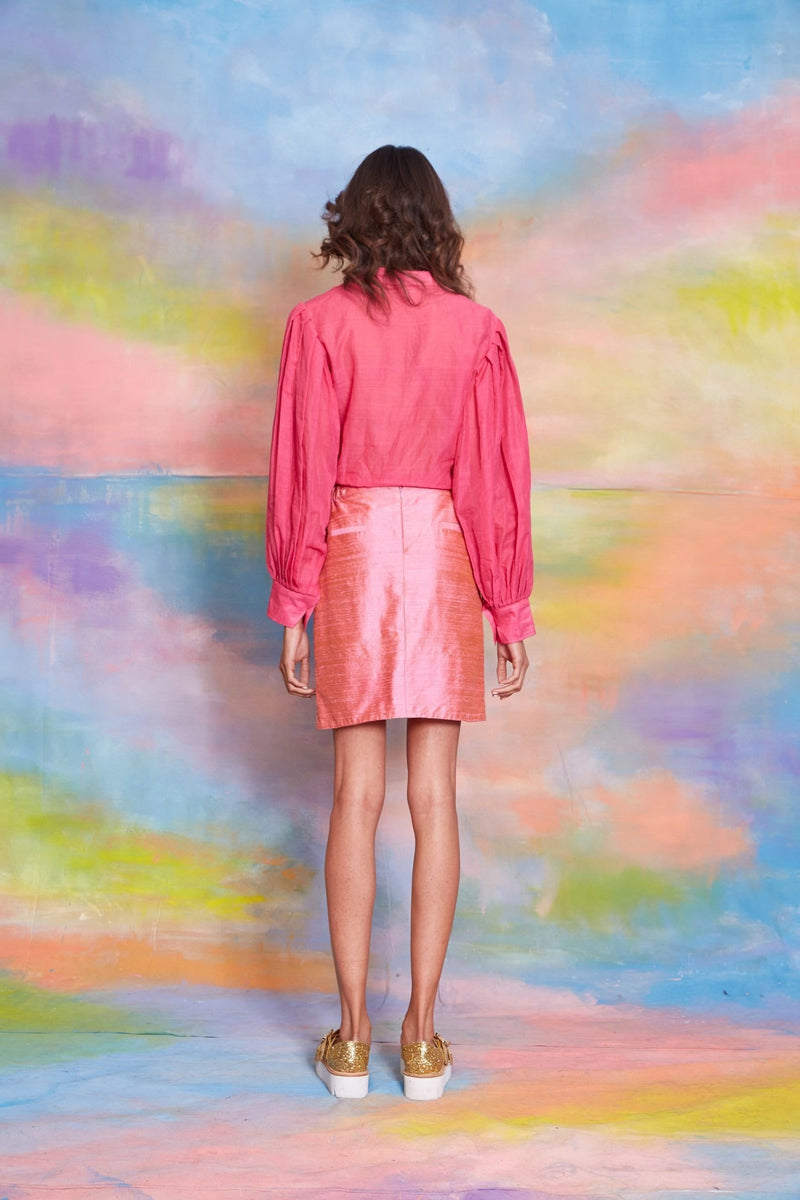 Lavanya Coodly Apparel & Accessories > Clothing > Skirts Default Title / Orchid Lavanya Coodly Adrianne Orchid Pink 100% Silk Asymmetrical Mini Skirt