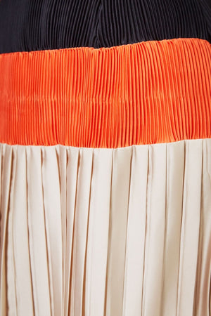 Lavanya Coodly Apparel & Accessories > Clothing > Skirts Lavanya Coodly Women's Donna Accordion Pleat Gold and Orange Satin Knee Length Skirt
