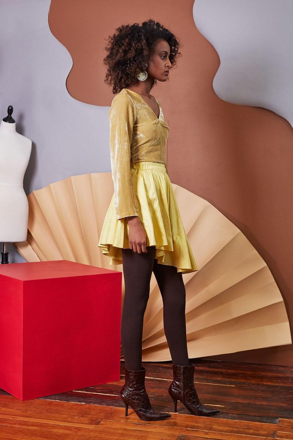 Lavanya Coodly Apparel & Accessories > Clothing > Skirts XS / Daffodil Lavanya Coodly Women's Evie Silk Mini Skirt with Asymmetric Hemline in Daffodil Hue