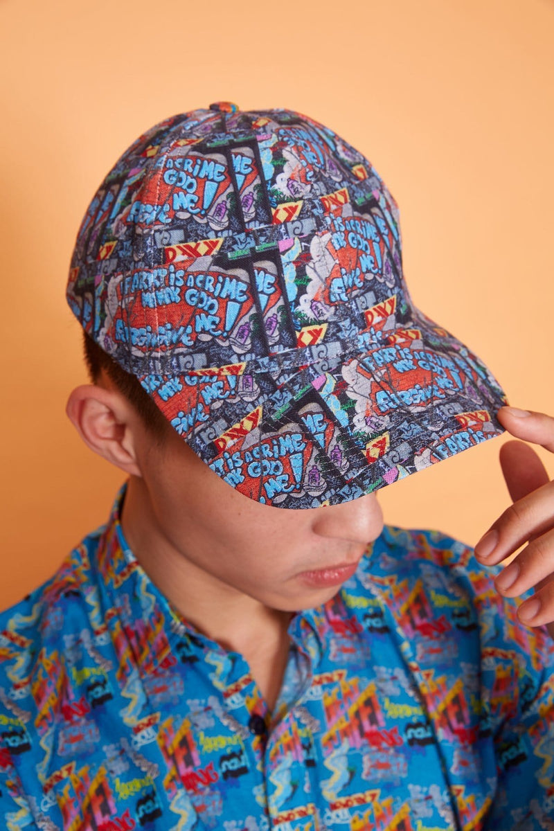 Lavanya Coodly Hats Default Title / Blue Lavanya Coodly Men's Steel Blue Graffiti 100% Linen Troy Cap