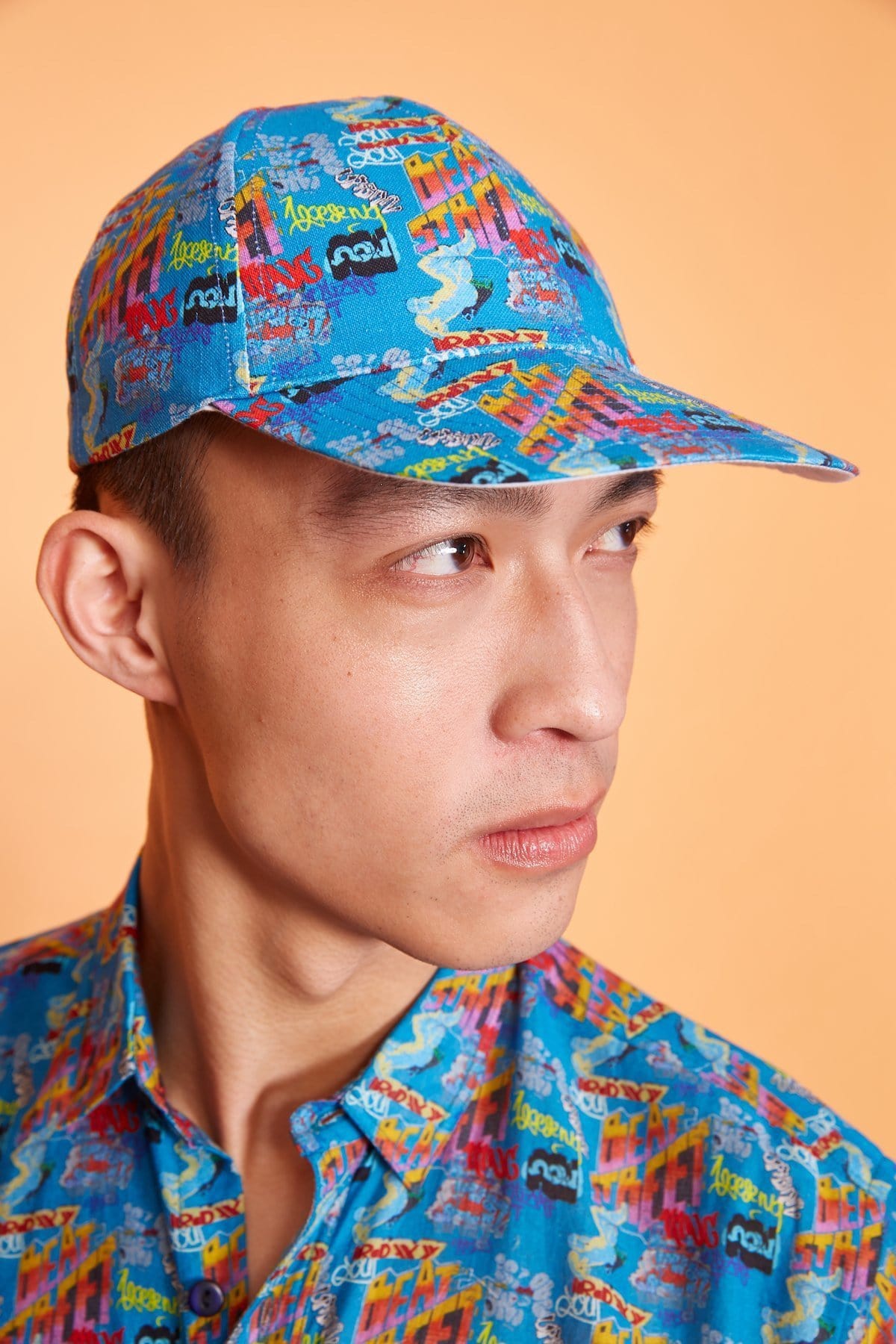 Lavanya Coodly Hats Default Title / Tan Lavanya Coodly Men's Cruz Blue Graffiti 100% Linen Cap