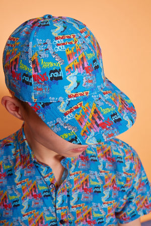 Lavanya Coodly Hats Default Title / Tan Lavanya Coodly Men's Cruz Blue Graffiti 100% Linen Cap