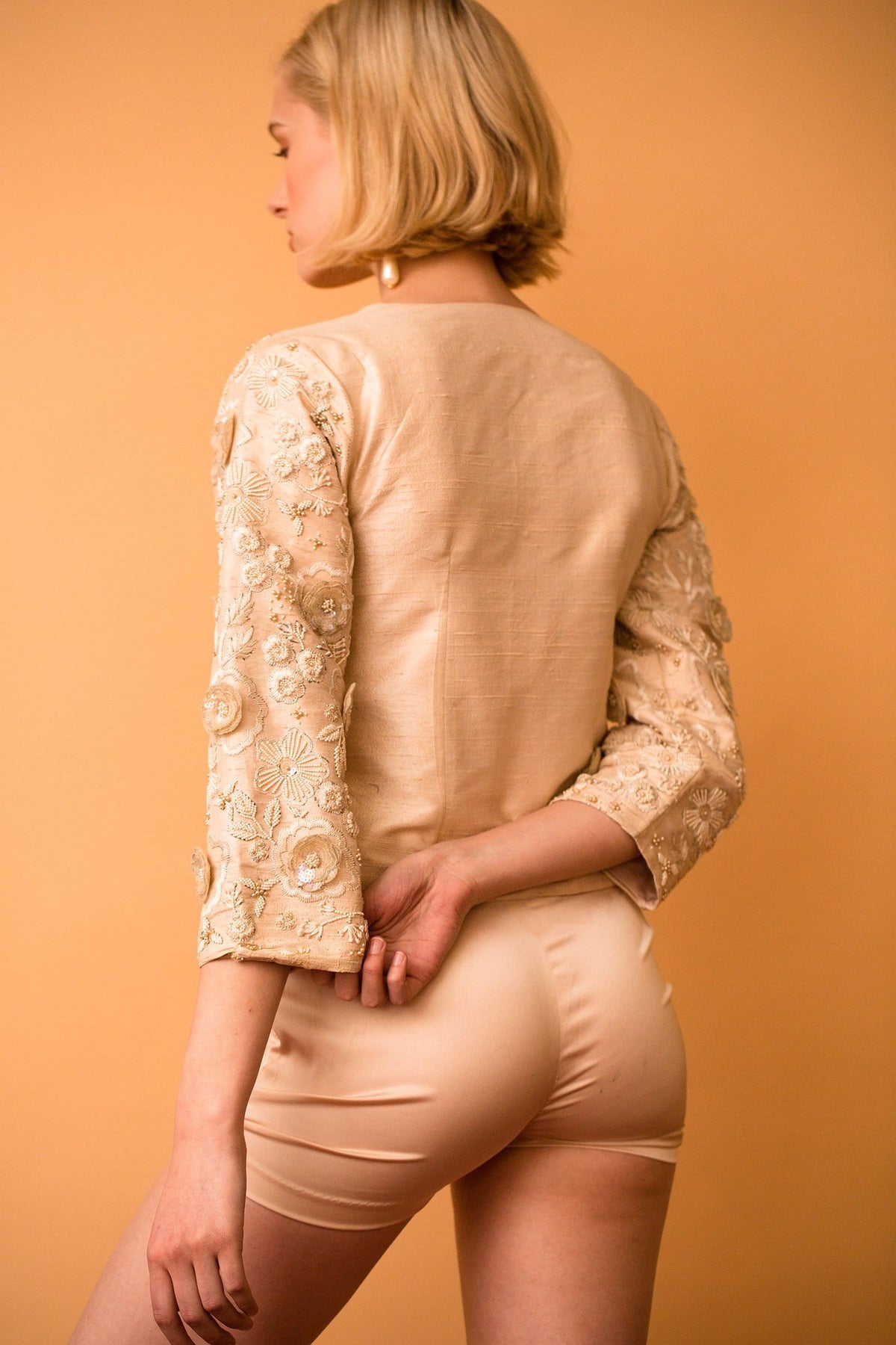 Lavanya Coodly Jacket Lavanya Coodly Women's Constance Hand-Beaded 100% Silk Jacket in Pale Blush