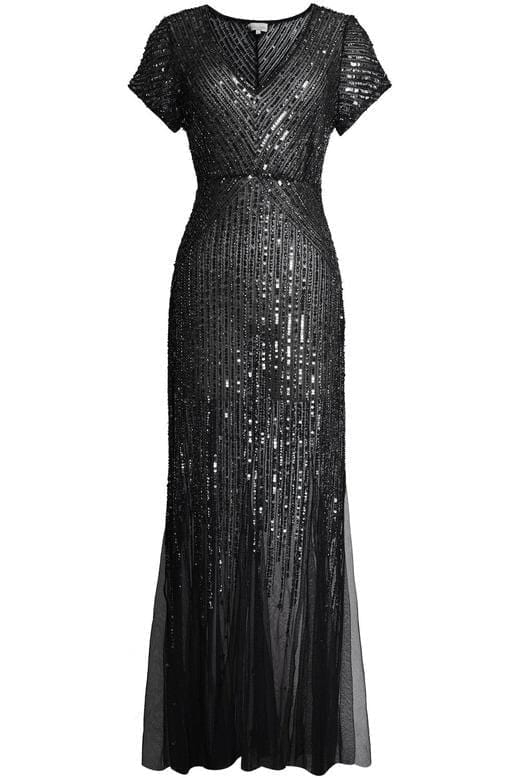 Lavanya Coodly Lavanya Coodly Larose Hand-Embroidered Sequin Ball Gown in Charcoal with Black, and Silver Pipe Beads