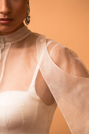 Lavanya Coodly Lavanya Coodly Leona Women's Cream Silk Organza Sheer Wing Sleeved Blouse
