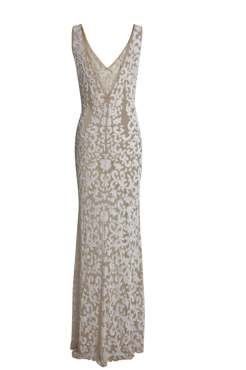 Lavanya Coodly Lavanya Coodly Valerie Hand-Beaded Women's Gown in Ivory Against a Nude Background