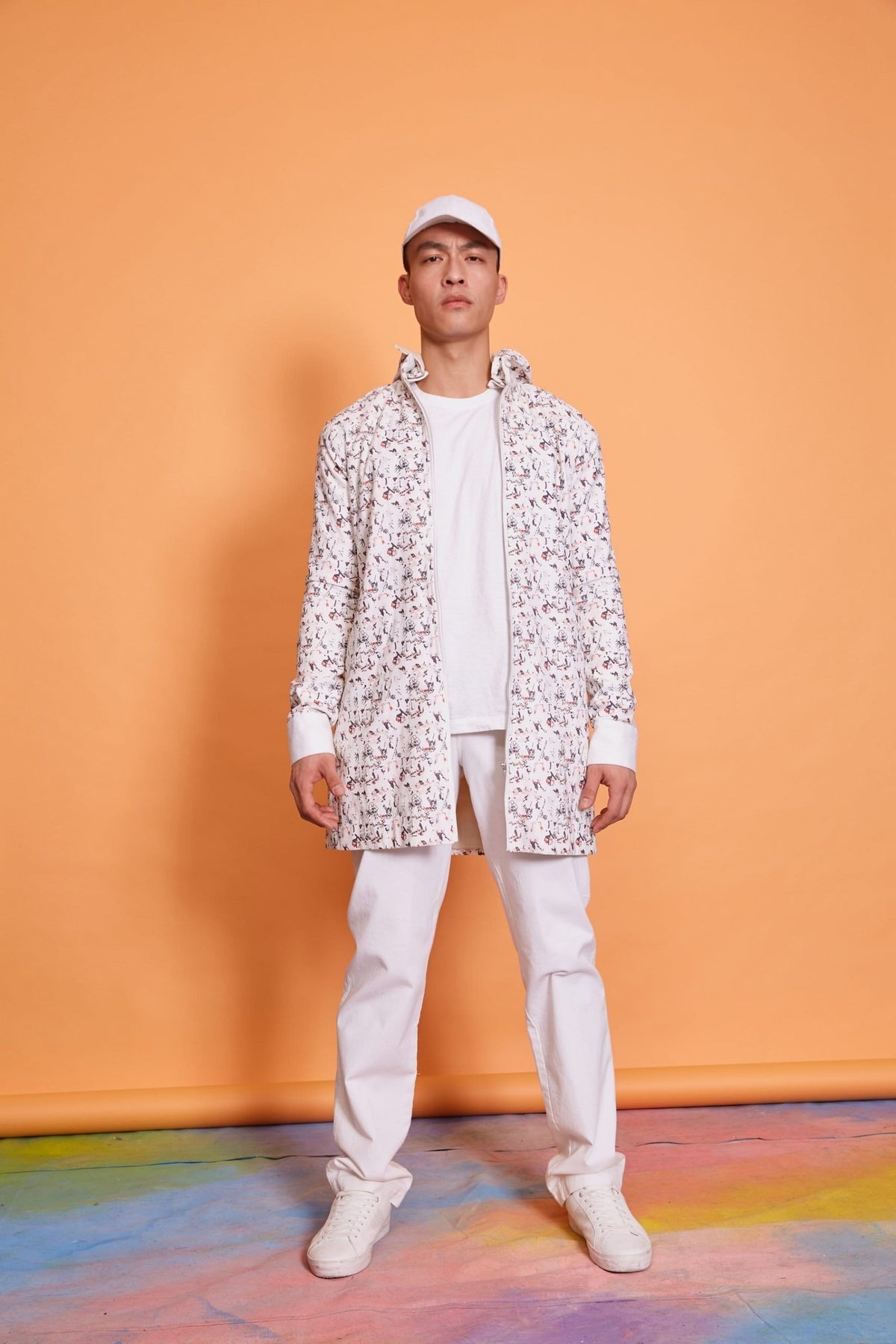 Lavanya Coodly Men > Apparel > Outerwear > Coats Lavanya Coodly Anthony Men's Wool Graffiti Print Knee-Length Jacket